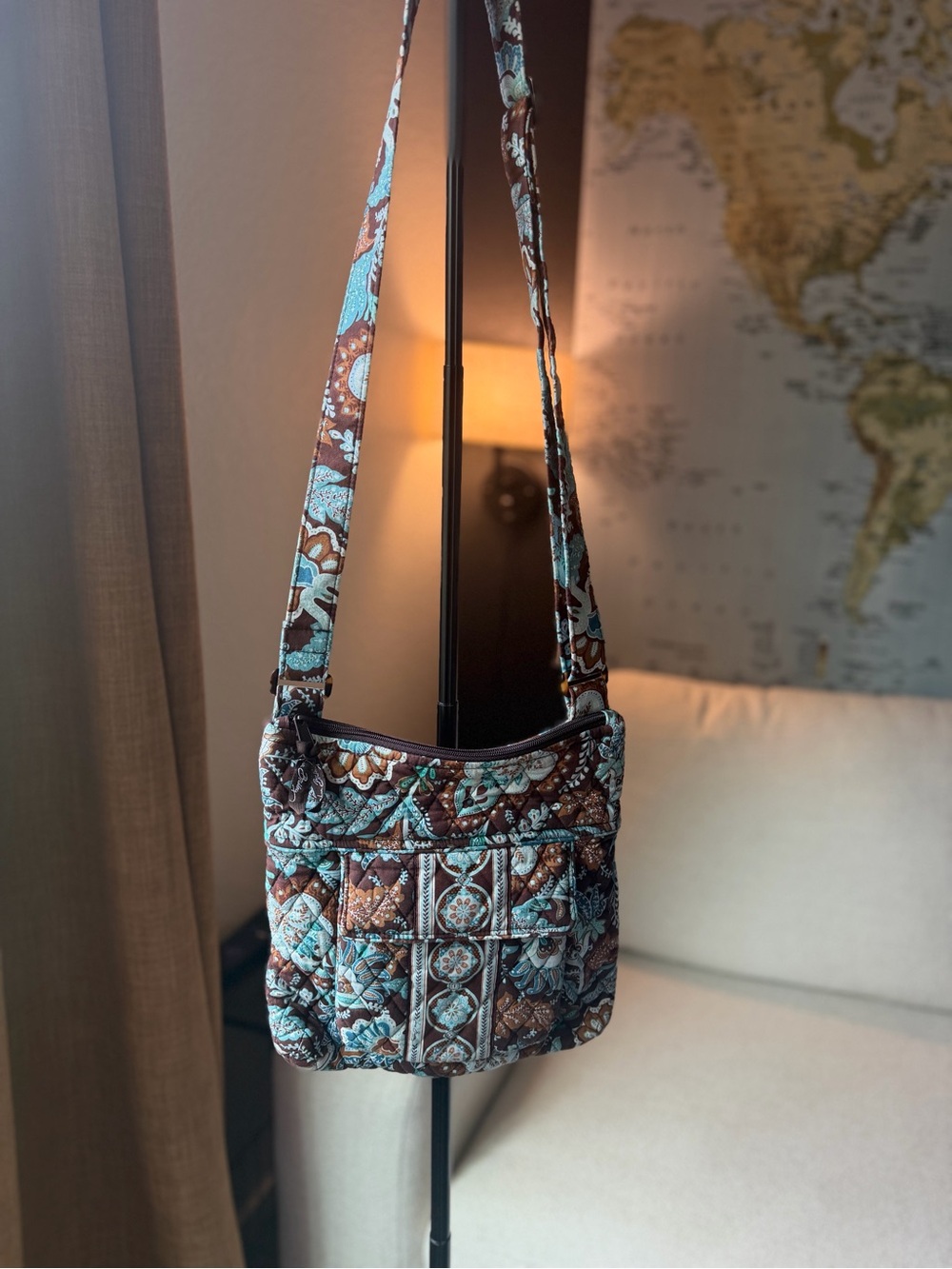 Vera Bradley Quilted Java Blue Floral Paisley Crossbody - Brown & Teal
